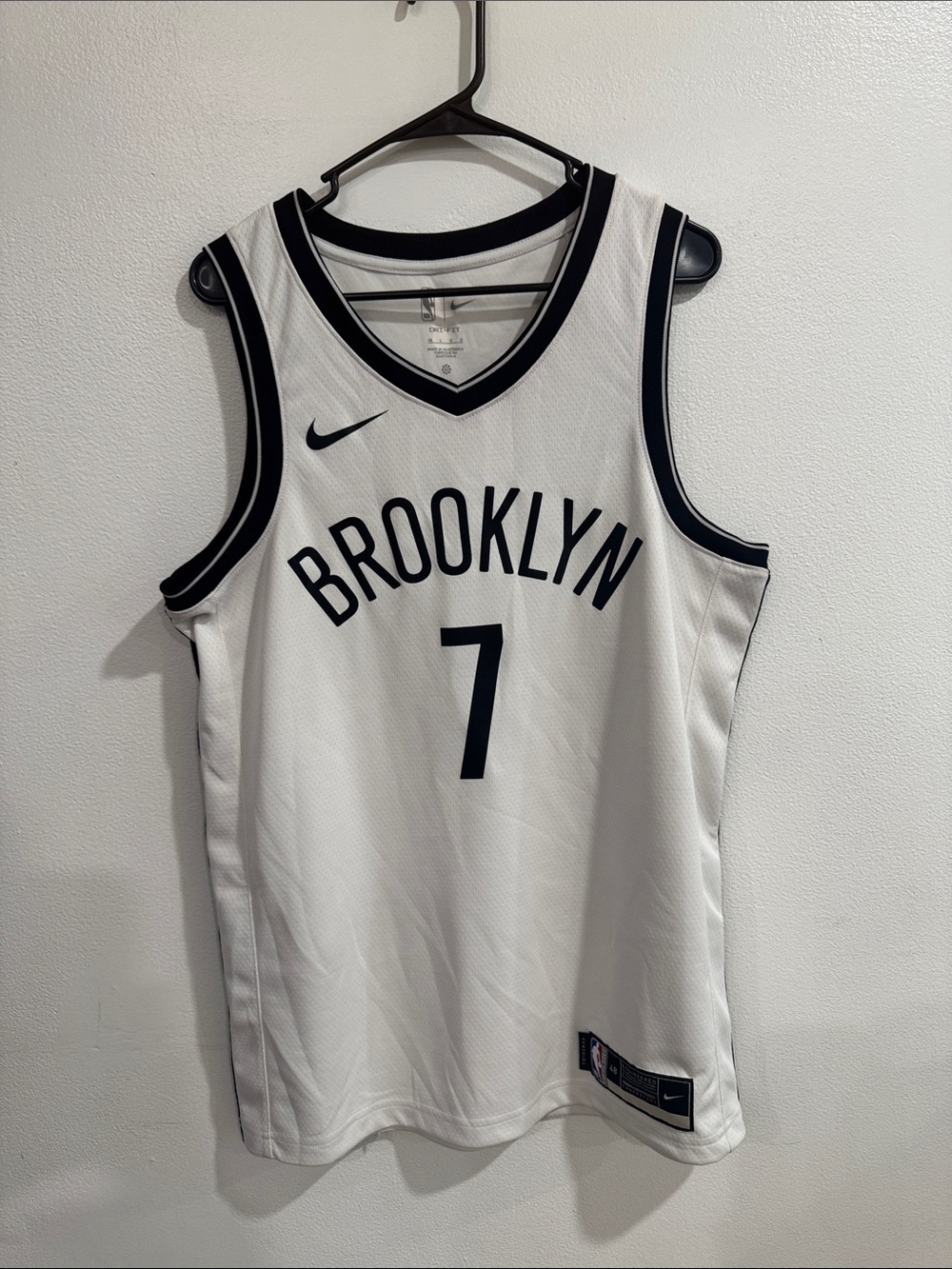 Nike White and Black Brooklyn #7 Basketball Jersey - Men's